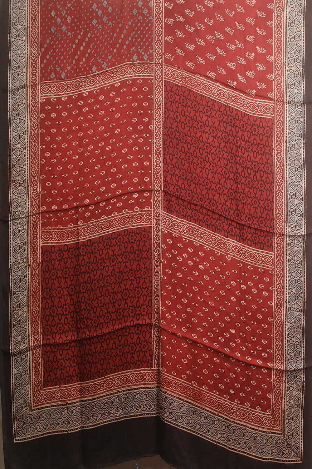 Motifs on Maroon Ajrak Modal Silk Kurta Fabric - Image 3