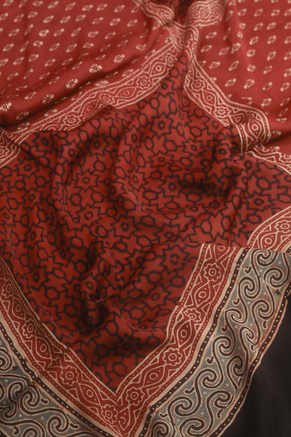 Motifs on Maroon Ajrak Modal Silk Kurta Fabric - Image 4