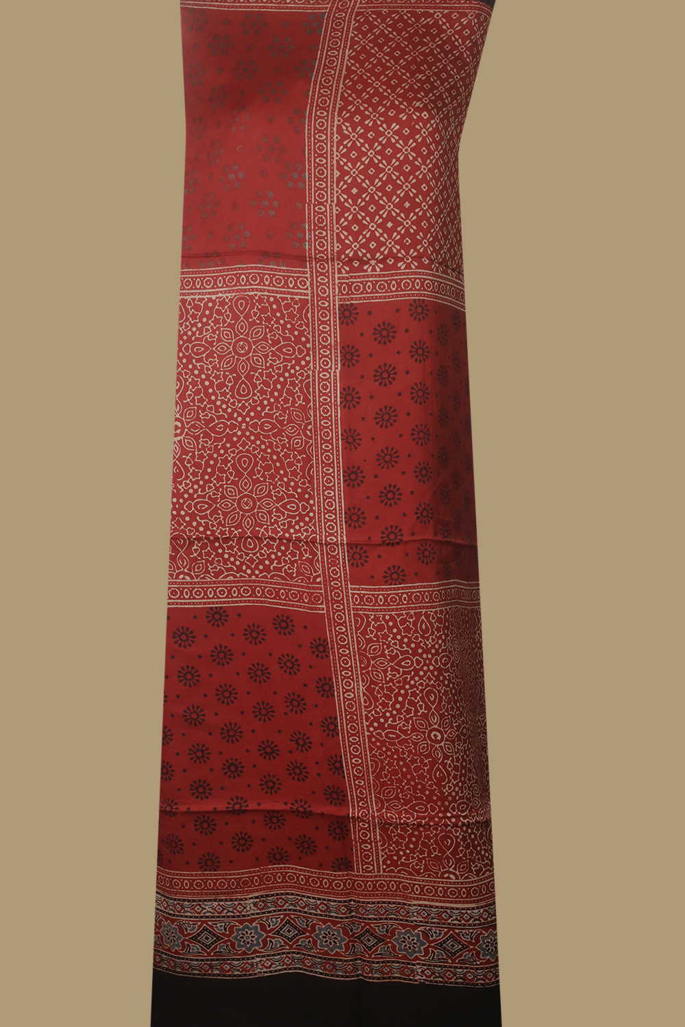 Maroon - Ajrak Modal Silk Kurta Fabric