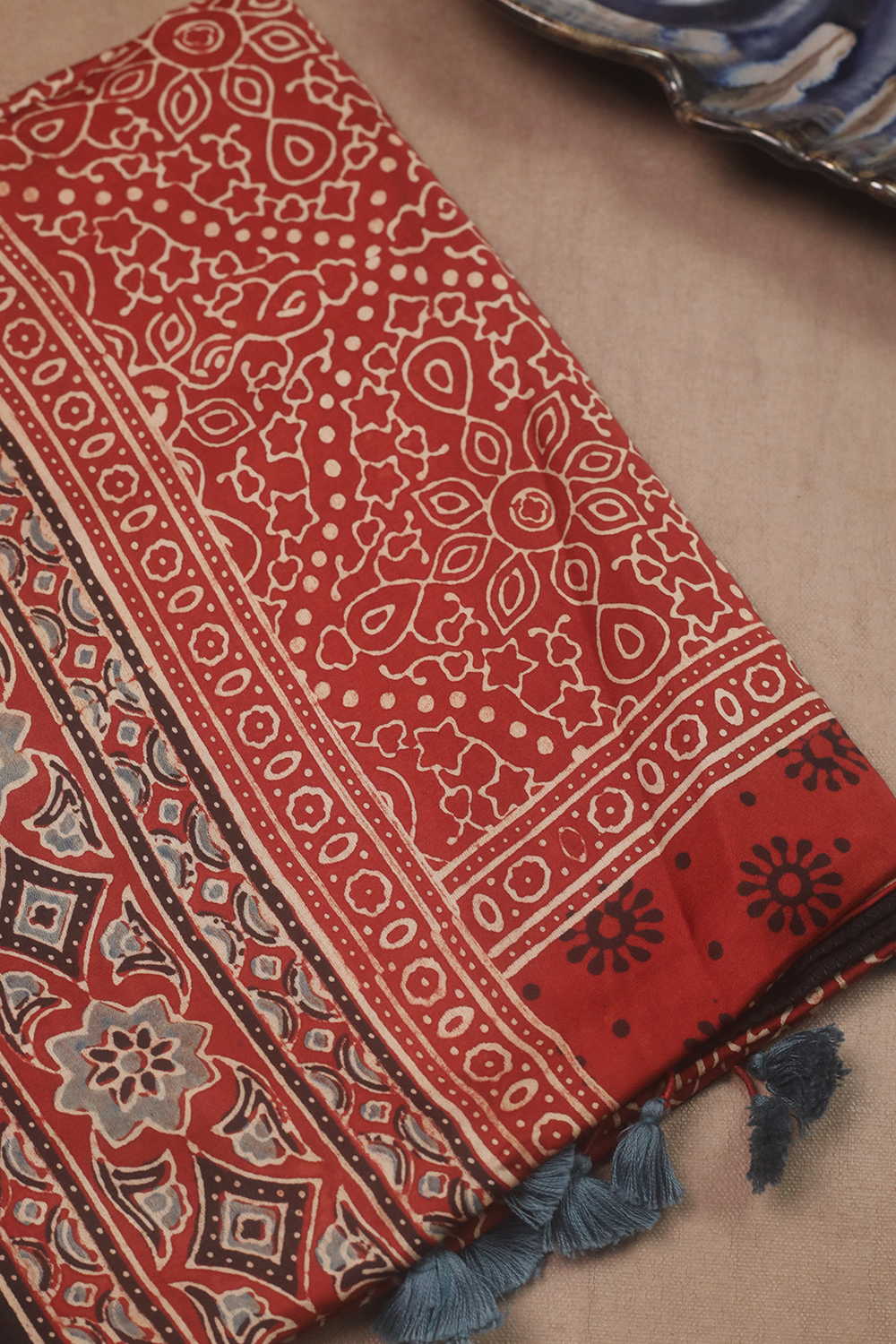 Maroon - Ajrak Modal Silk Kurta Fabric - Image 2