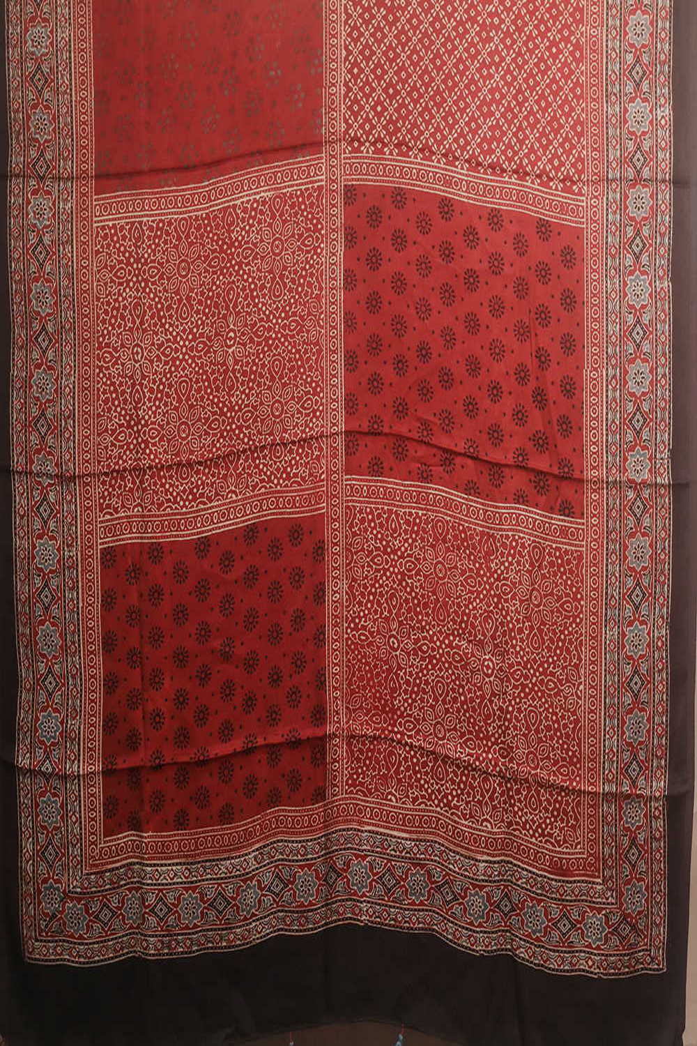 Maroon - Ajrak Modal Silk Kurta Fabric - Image 3