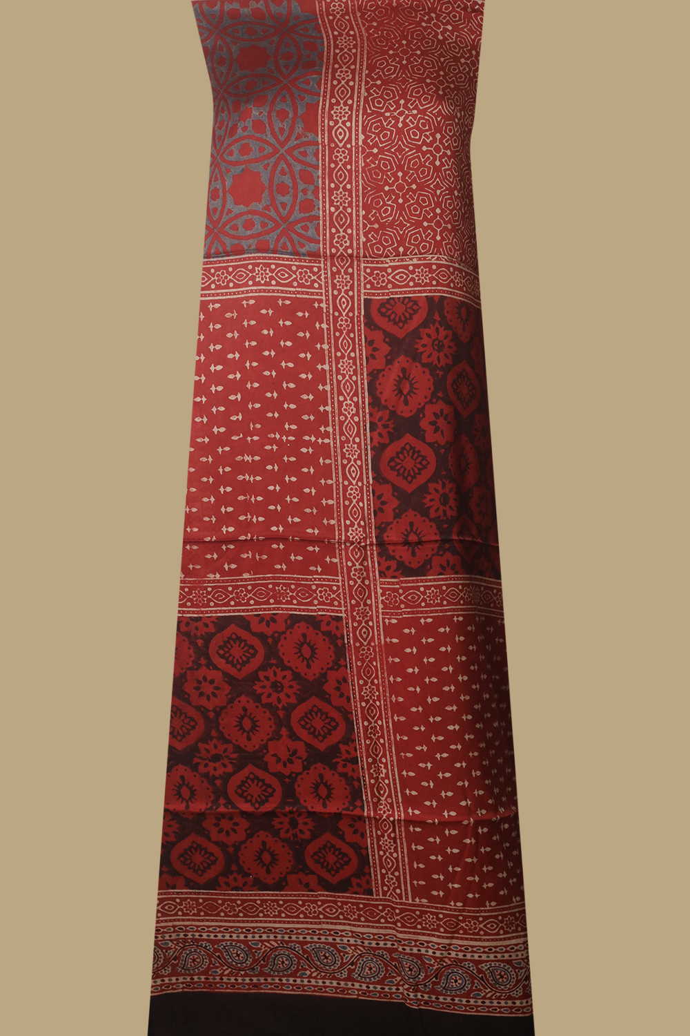 Maroon Ajrak Modal Silk Kurta Fabric