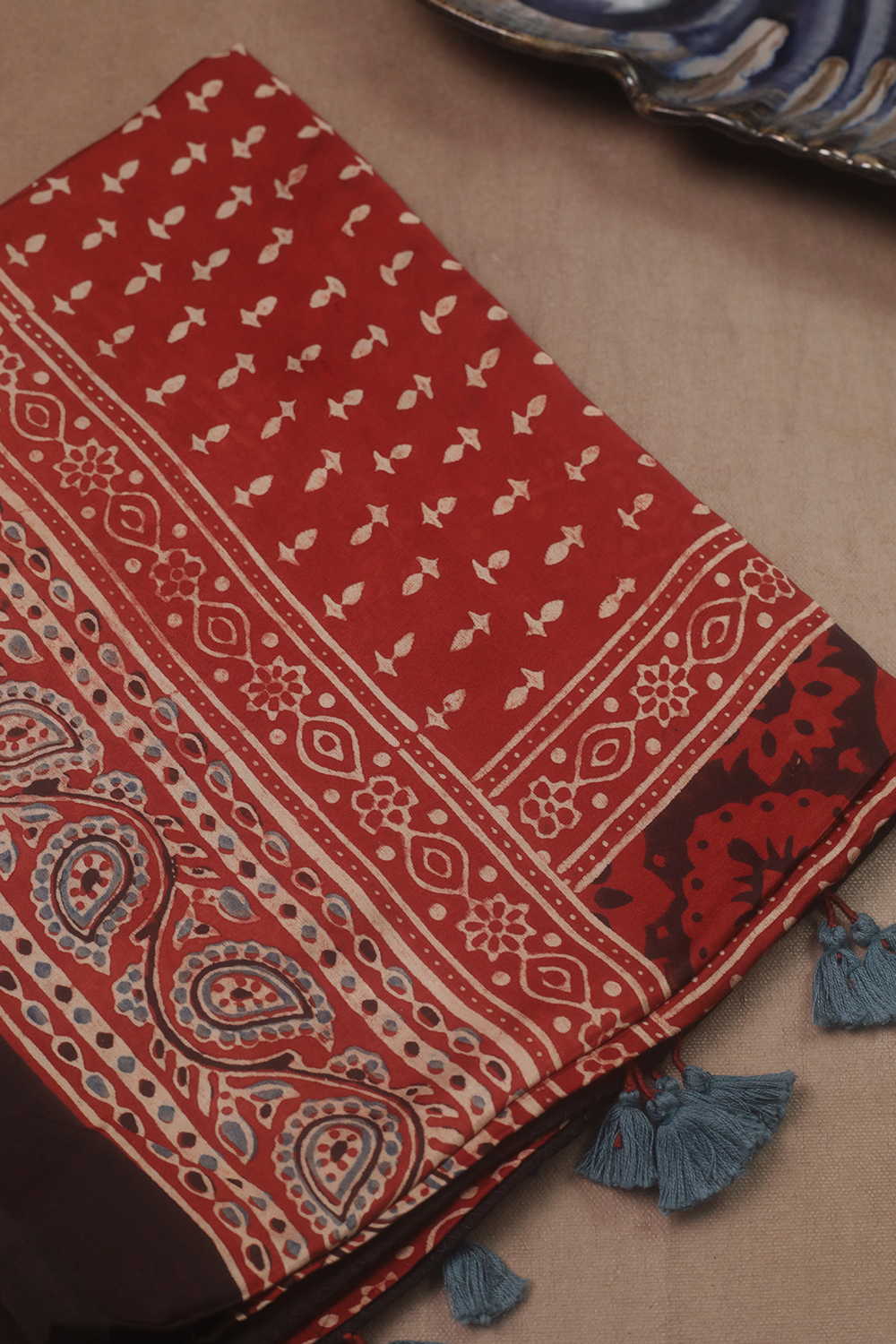 Maroon Ajrak Modal Silk Kurta Fabric - Image 2