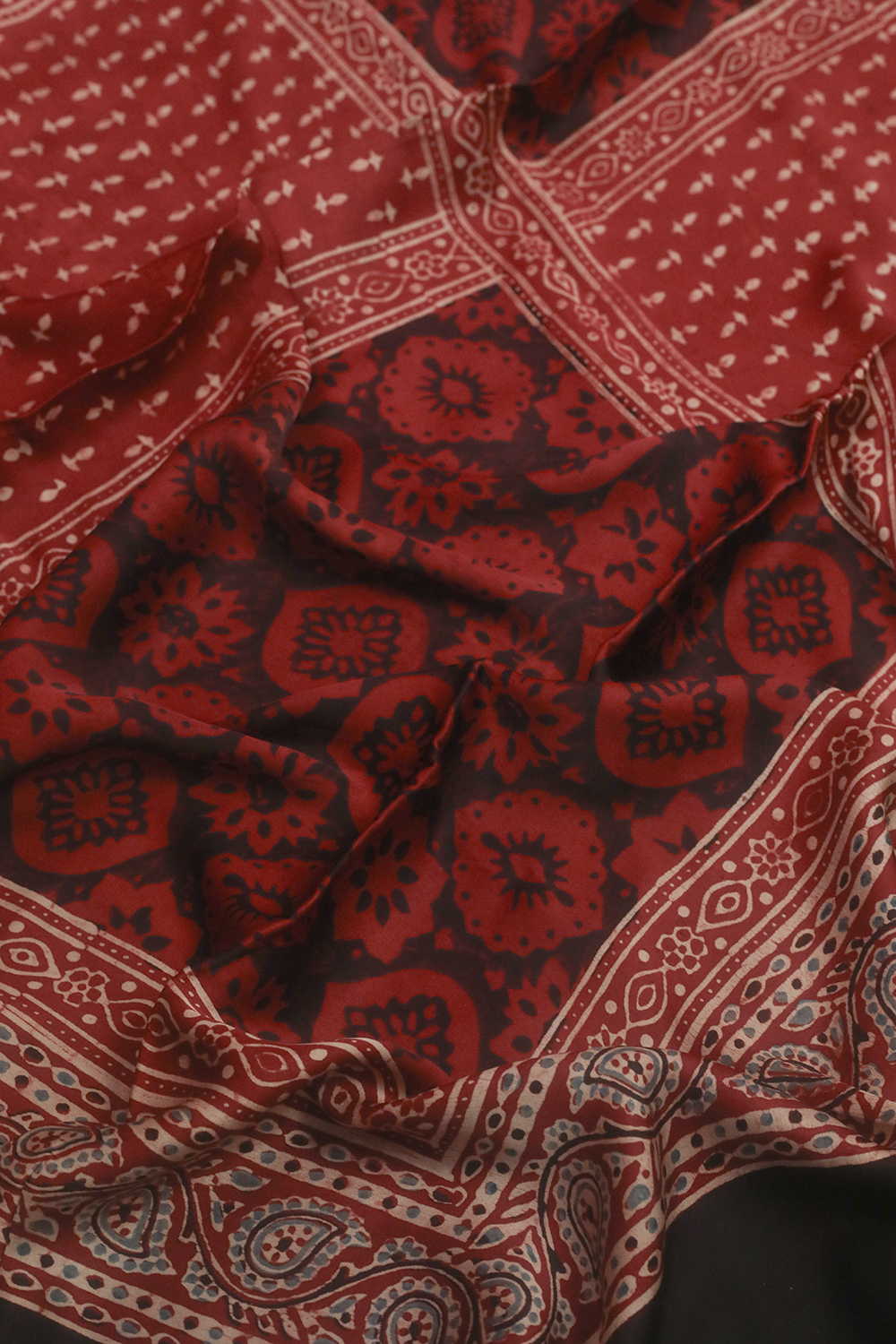 Maroon Ajrak Modal Silk Kurta Fabric - Image 4
