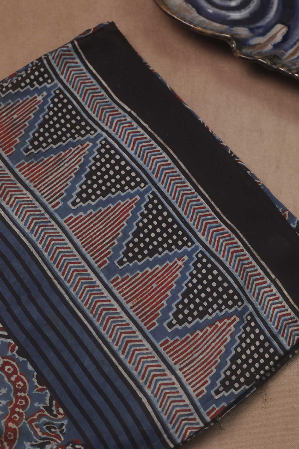 Indigo Patterned Ajrak Modal Silk Kurta Fabric