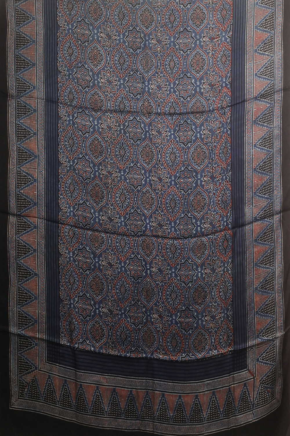 Indigo Patterned Ajrak Modal Silk Kurta Fabric - Image 3