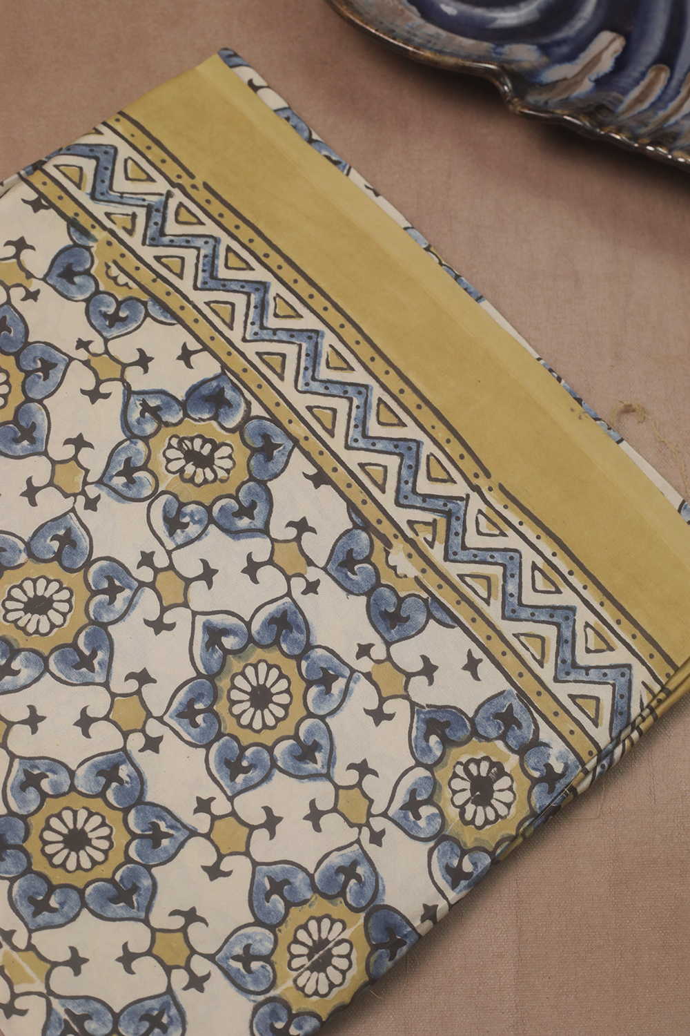 Cream Patterned Ajrak Modal Silk Kurta Fabric - Image 2