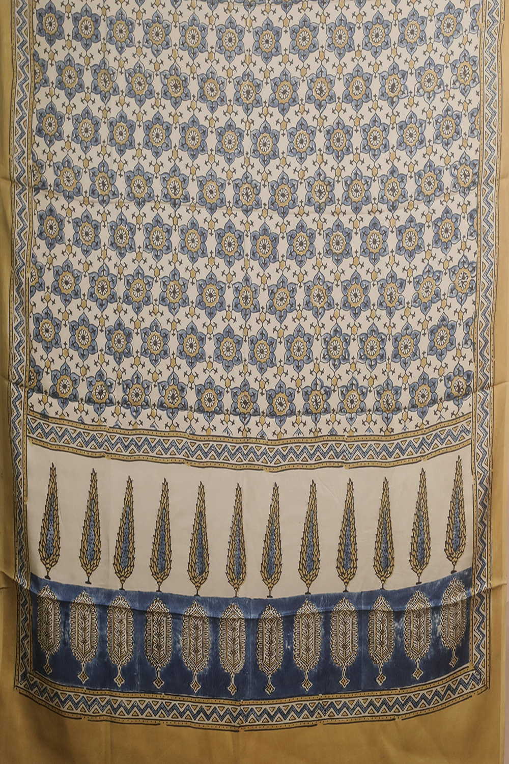 Cream Patterned Ajrak Modal Silk Kurta Fabric - Image 3