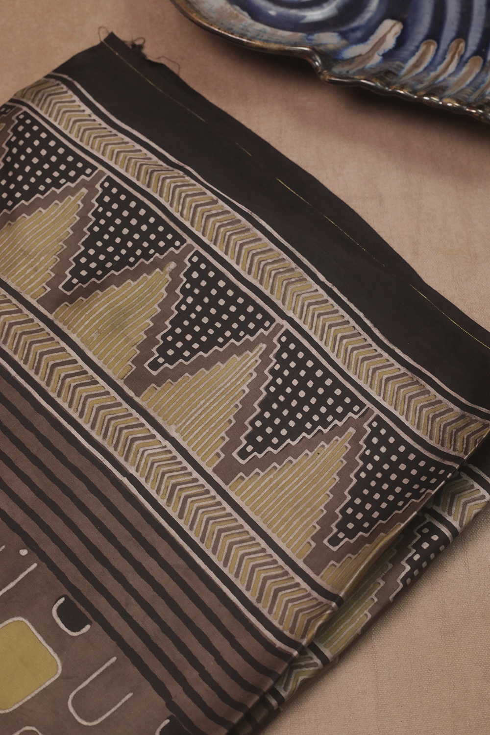 Brown Shaded Ajrak Modal Silk Kurta Fabric - Image 2