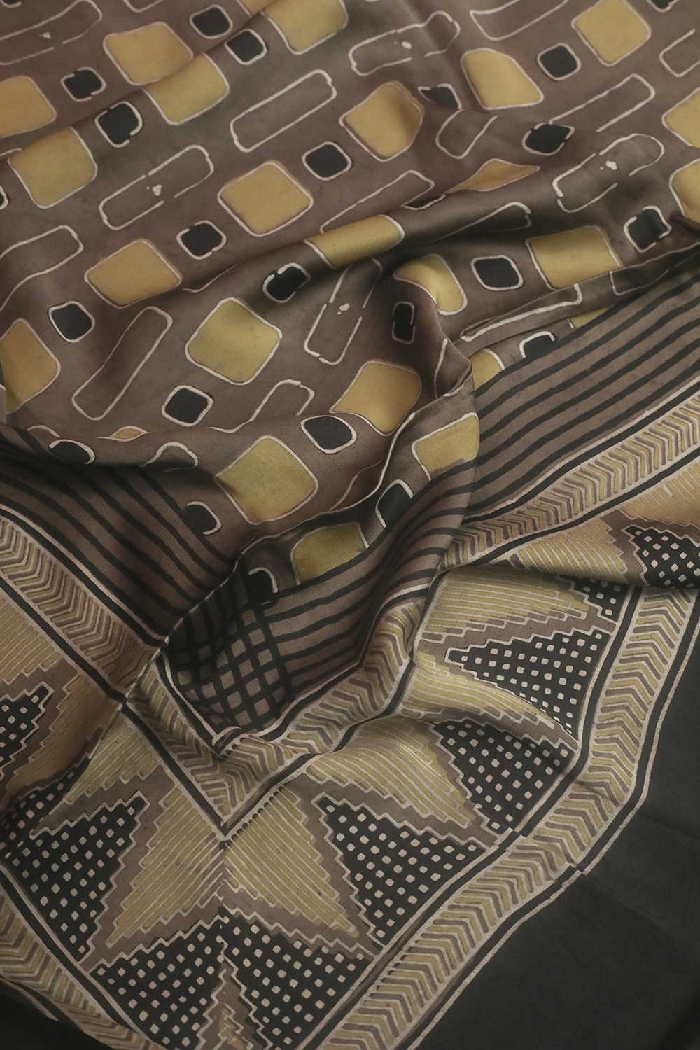 Brown Shaded Ajrak Modal Silk Kurta Fabric - Image 4