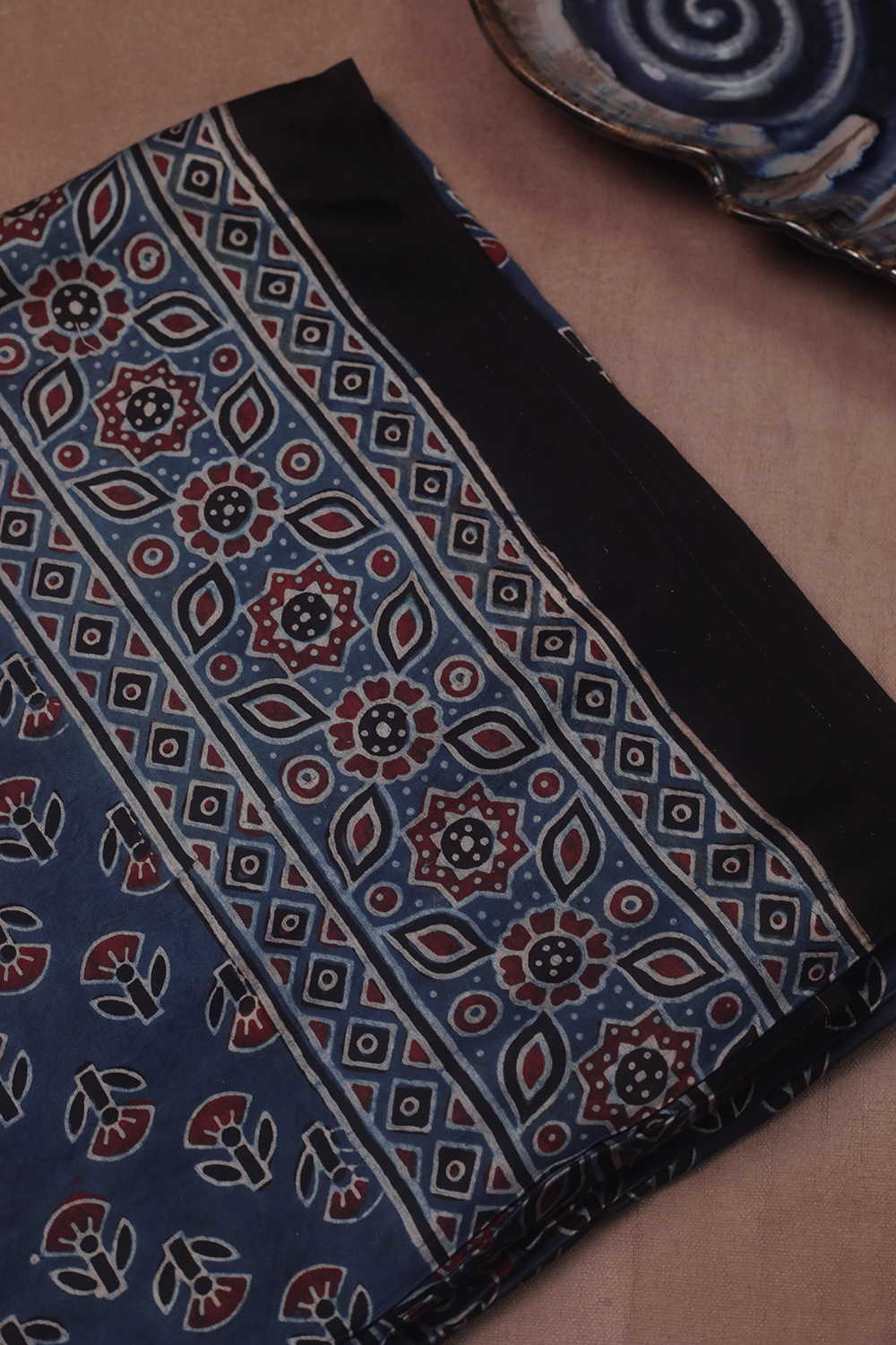 Indigo Ajrak Modal Silk Kurta Fabric