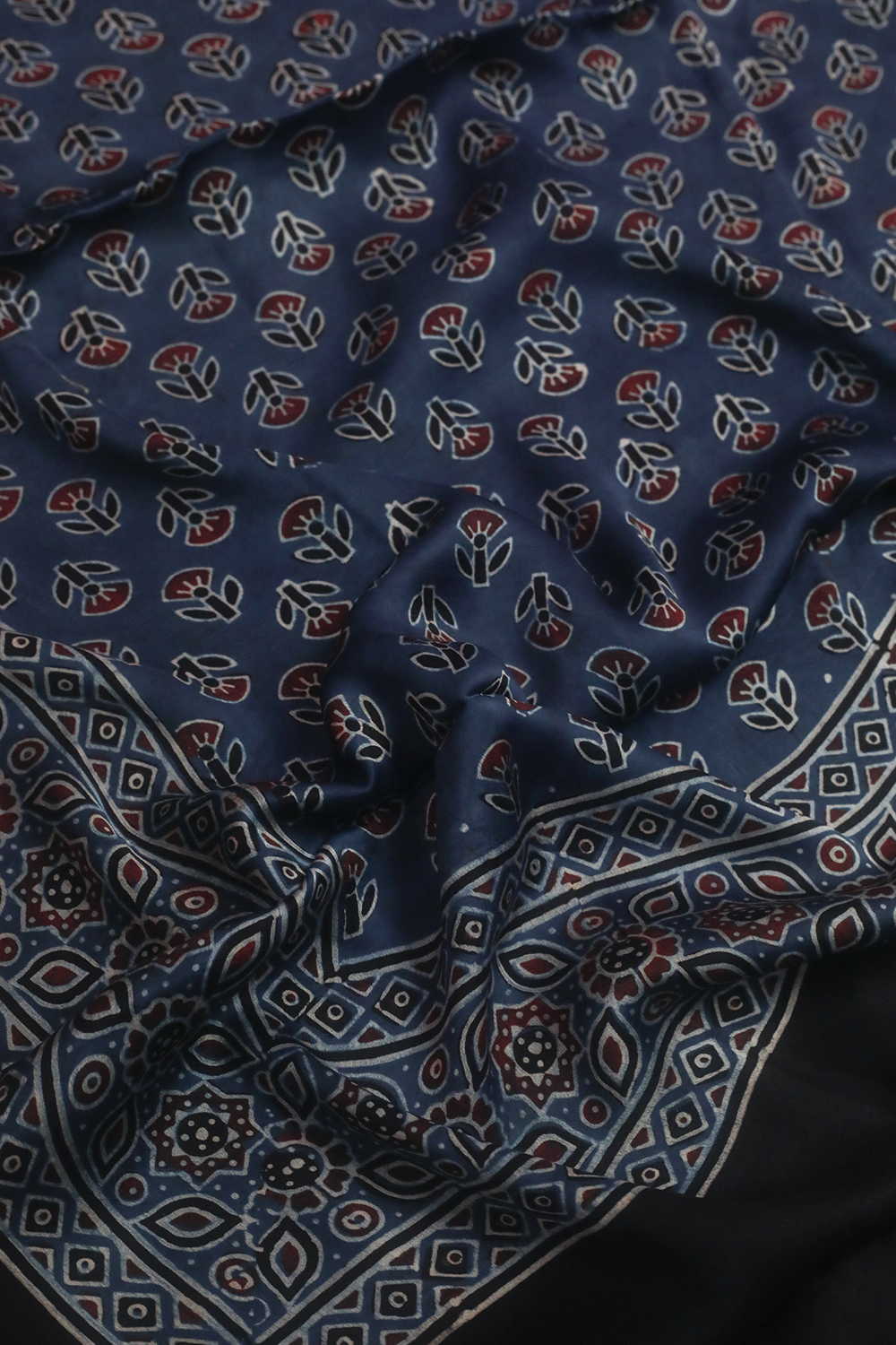 Indigo Ajrak Modal Silk Kurta Fabric - Image 4