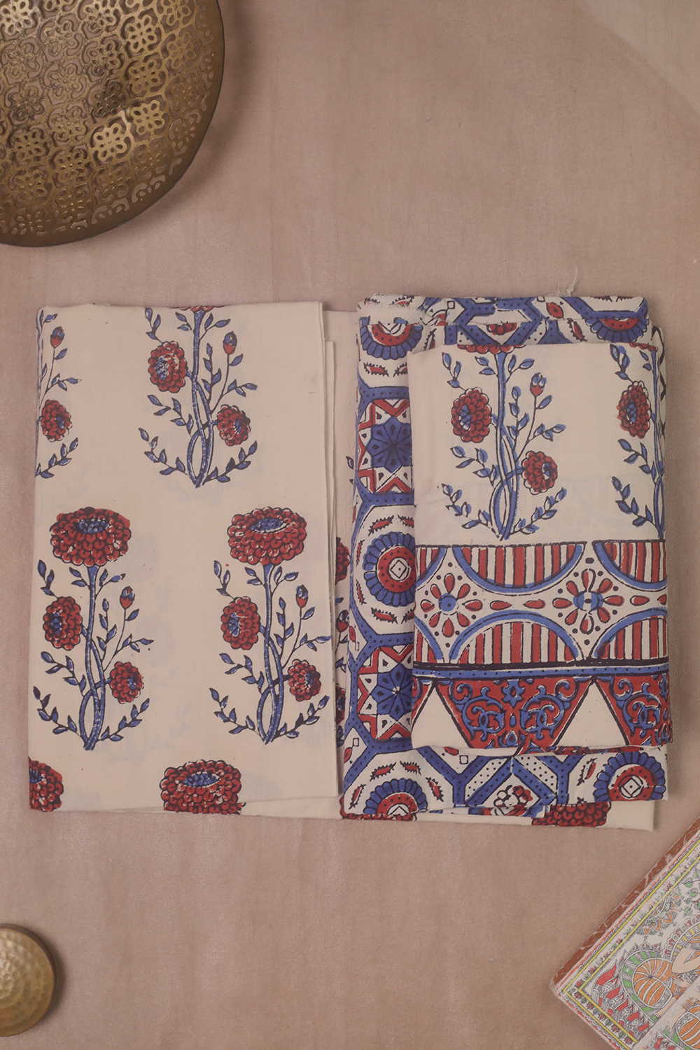 Cream with Floral Butta Ajrak Cotton Suit