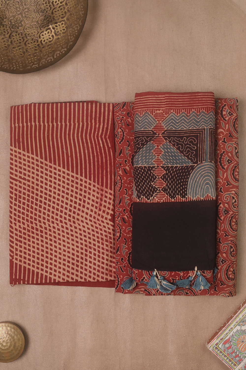 Stripe Pattern - Maroon Ajrak Cotton Suit