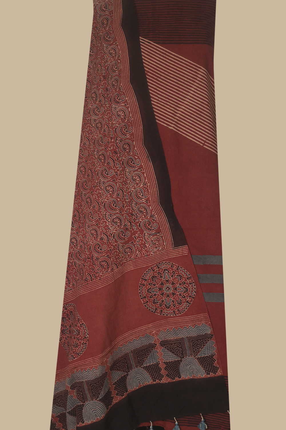 Stripe Pattern - Maroon Ajrak Cotton Suit - Image 2