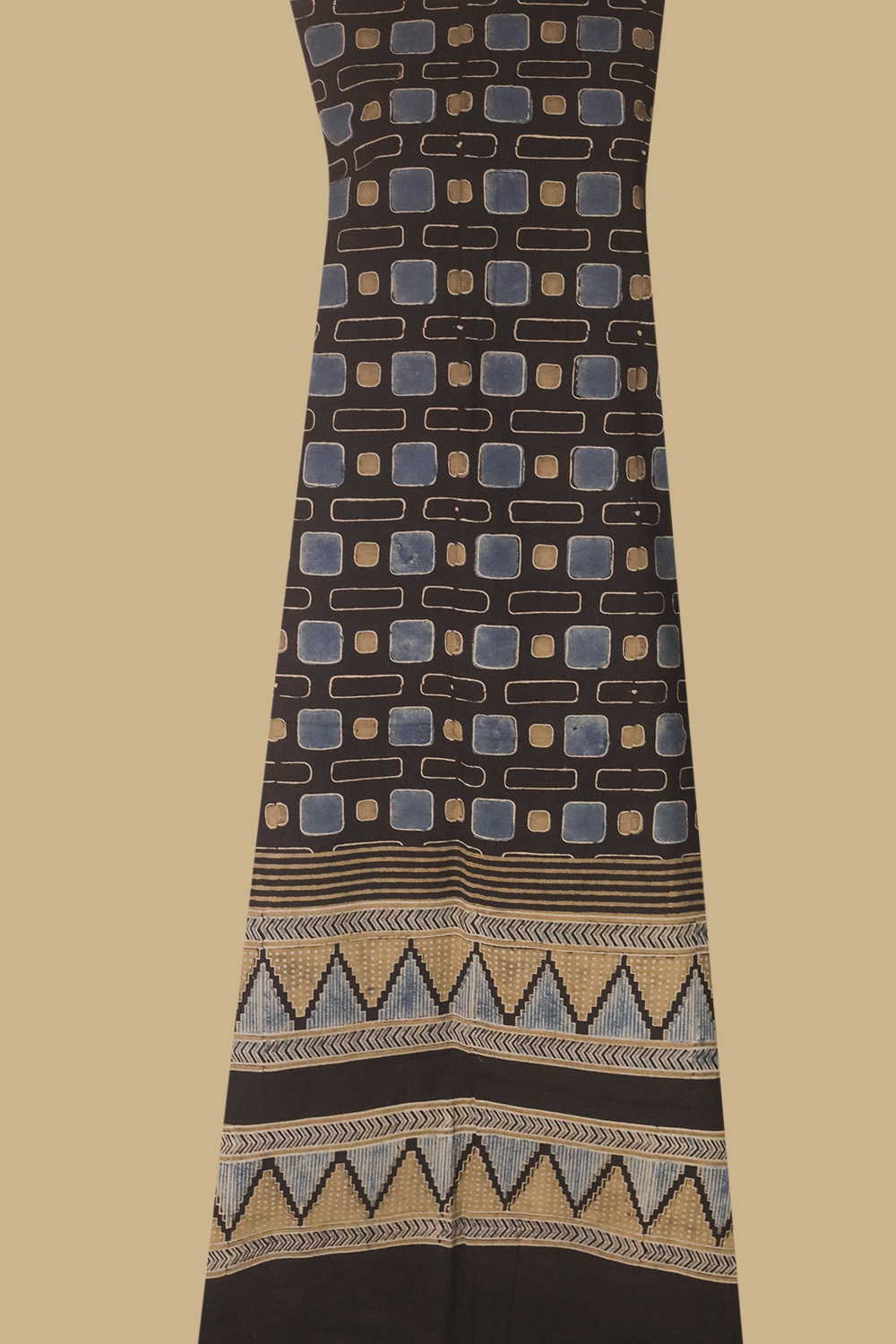Black Ajrak Kurta Cotton Fabric - Image 2