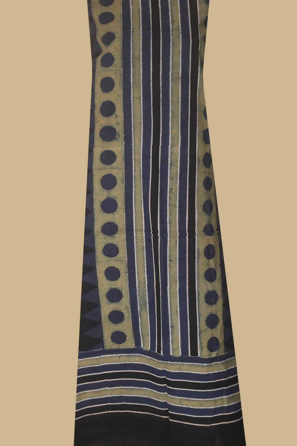 Green with Indigo Ajrak Kurta Cotton Fabric - Image 2