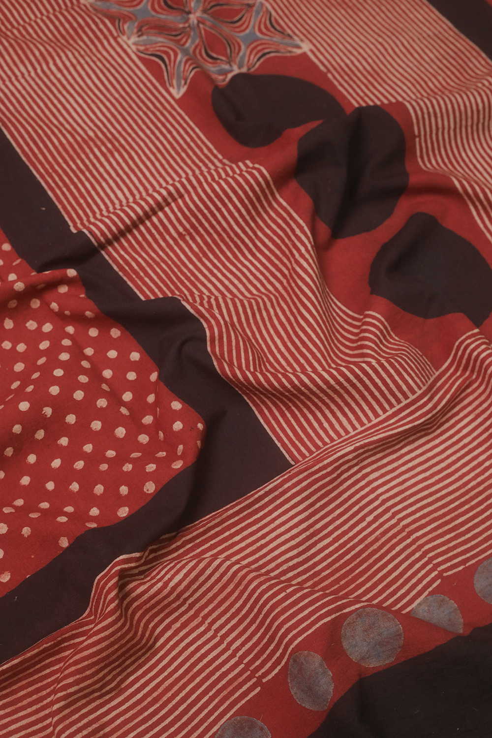 Maroon Patterned Ajrak Kurta Cotton Fabric - Image 4