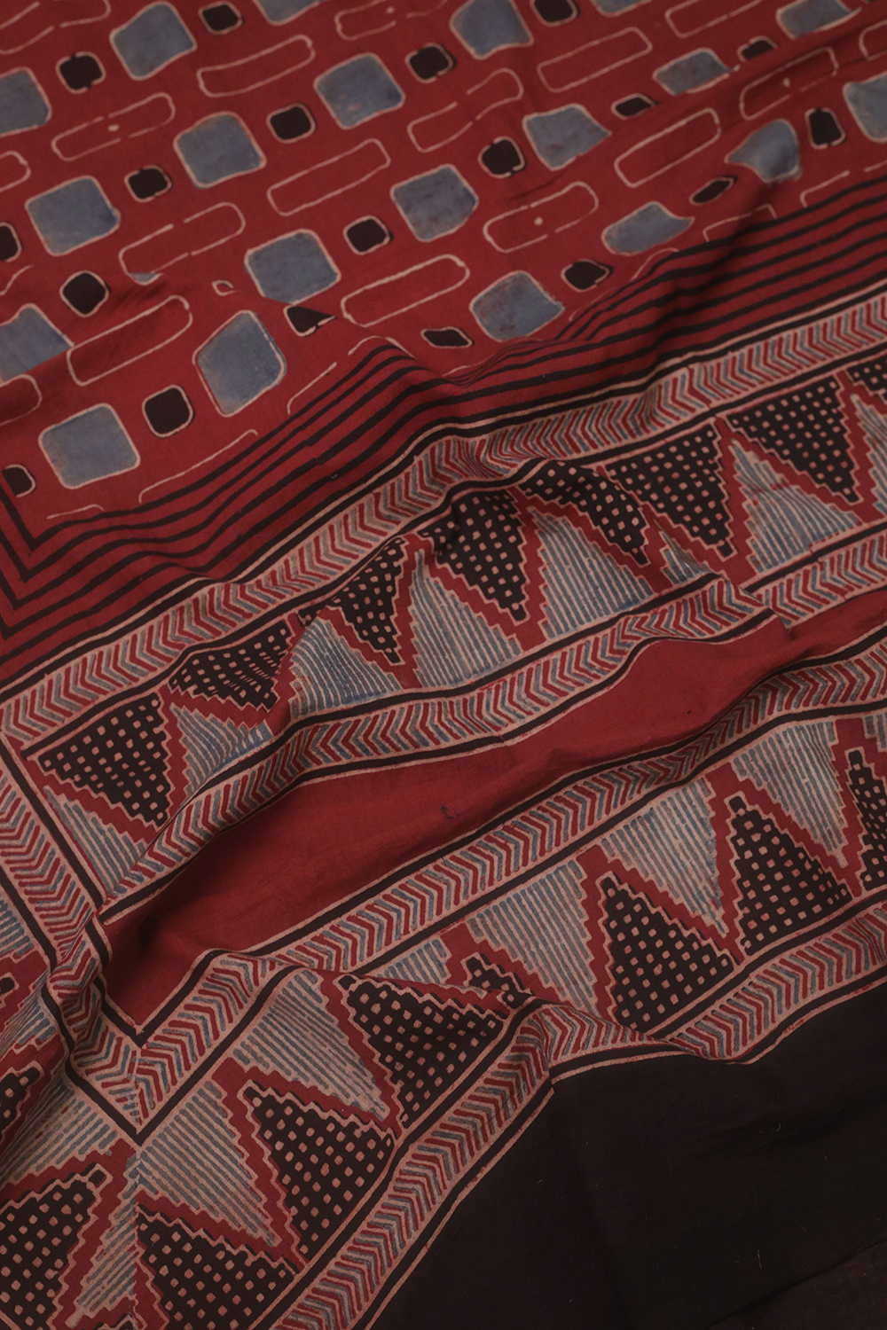 Maroon Ajrak Kurta Cotton Fabric - Image 3