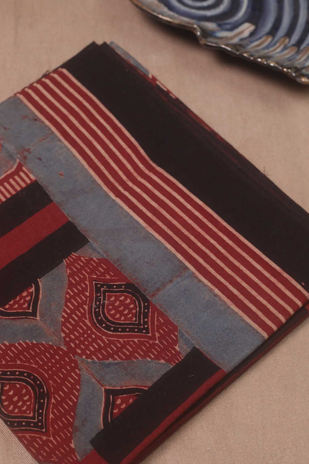 Lines on Maroon Ajrak Kurta Cotton Fabric