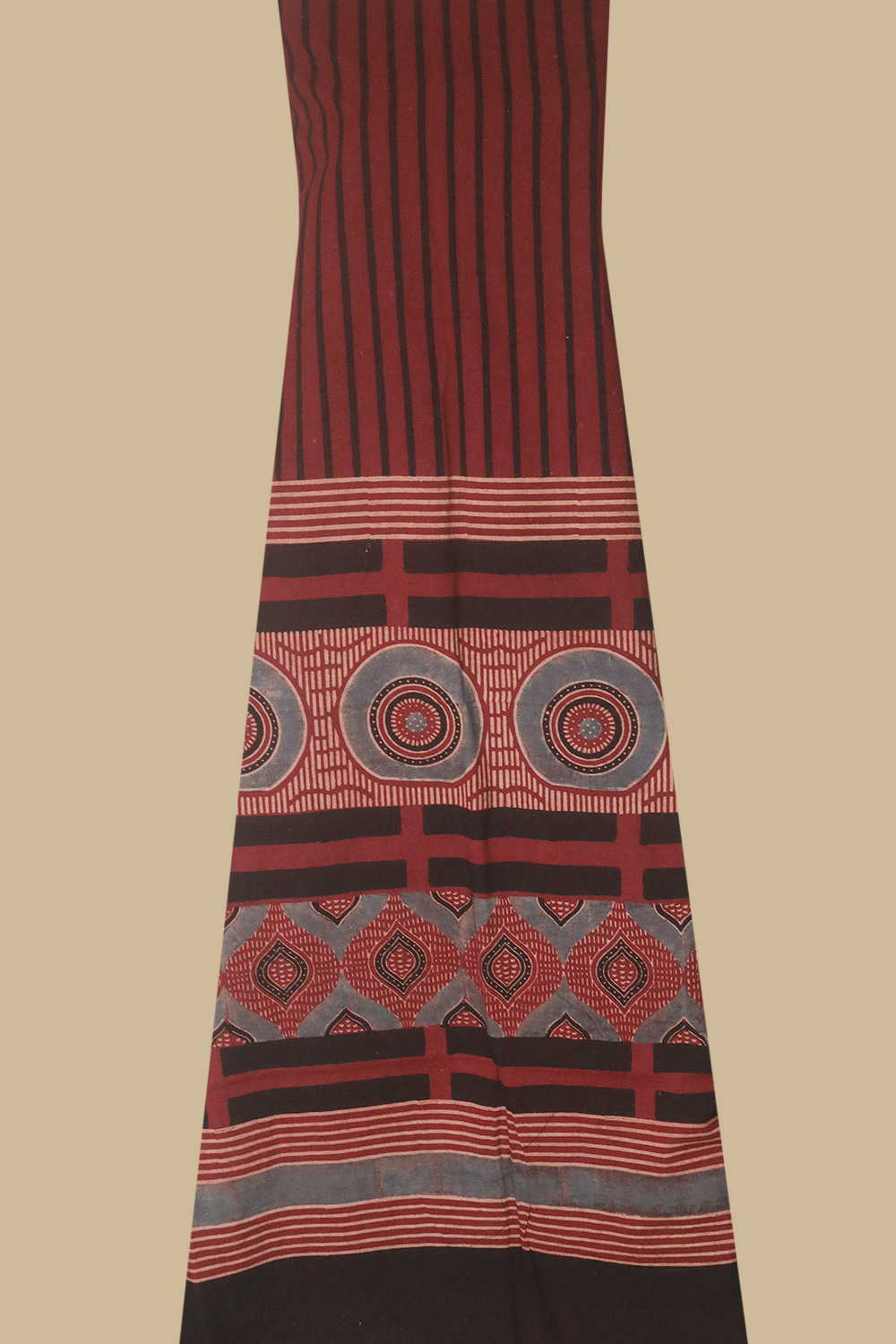 Lines on Maroon Ajrak Kurta Cotton Fabric - Image 2