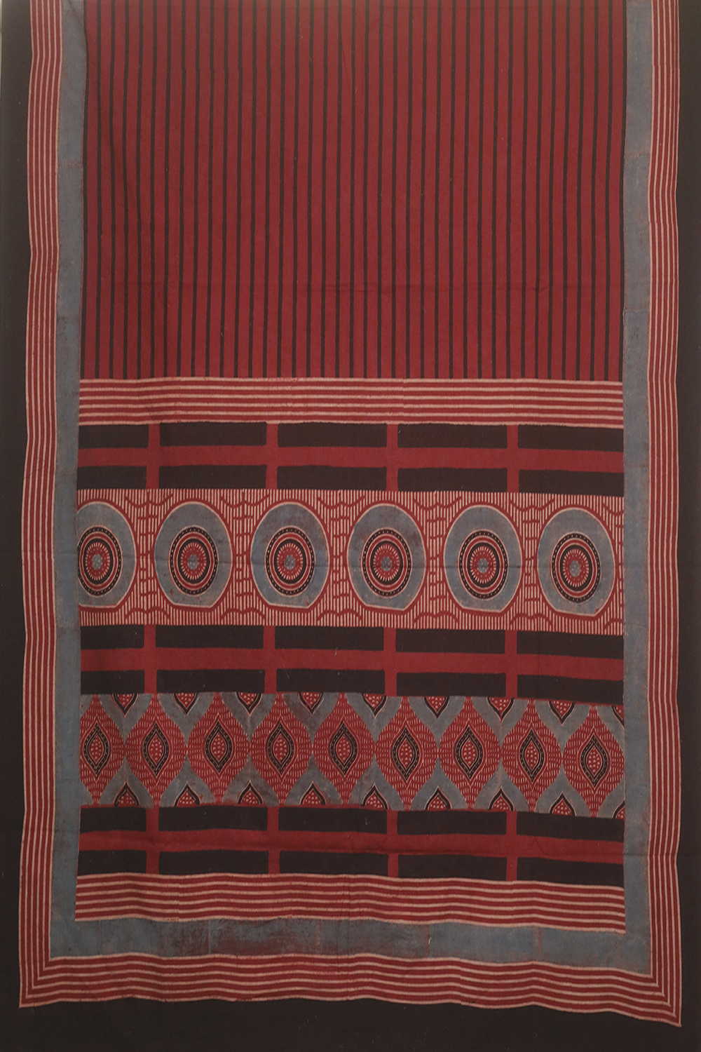 Lines on Maroon Ajrak Kurta Cotton Fabric - Image 3