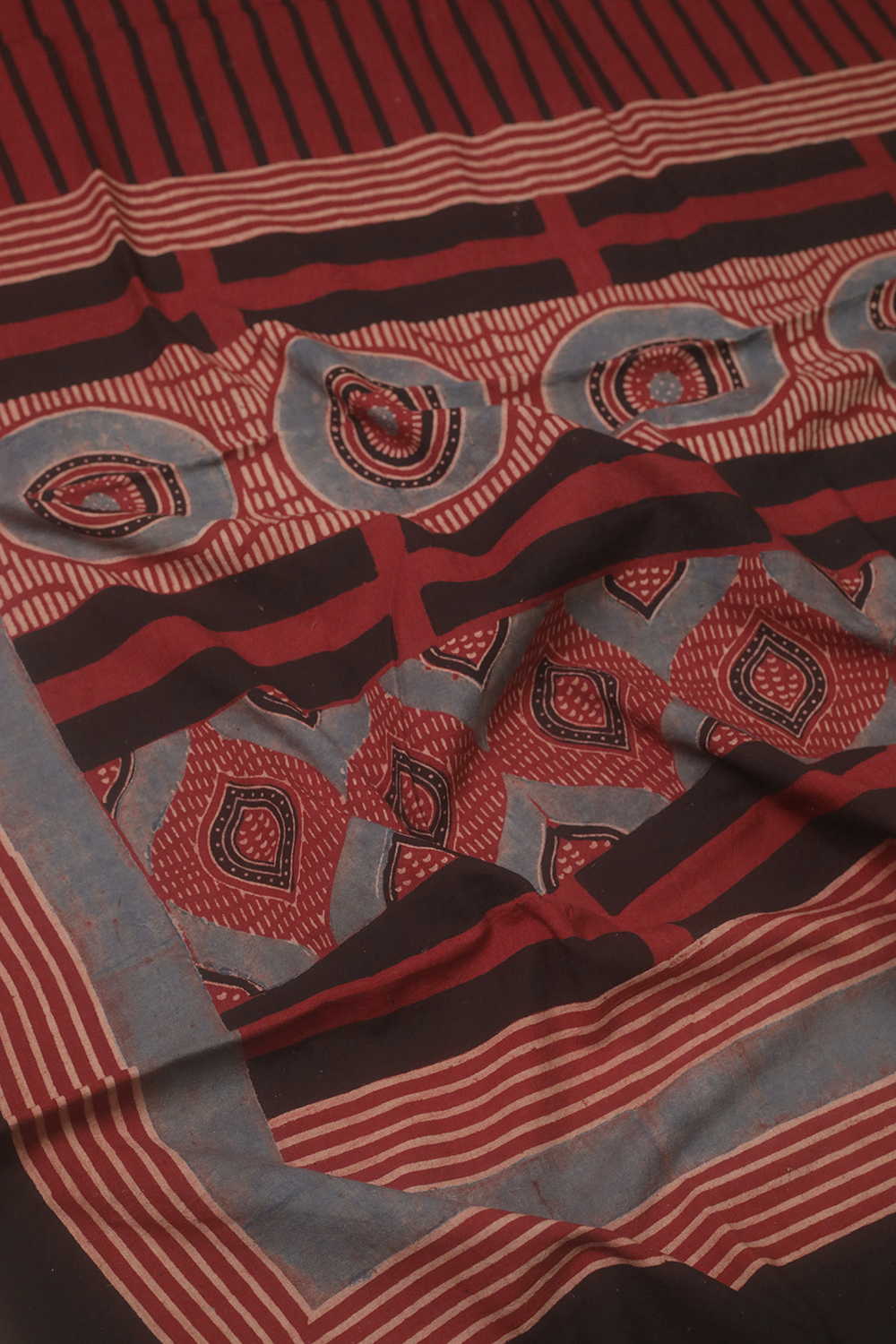 Lines on Maroon Ajrak Kurta Cotton Fabric - Image 4