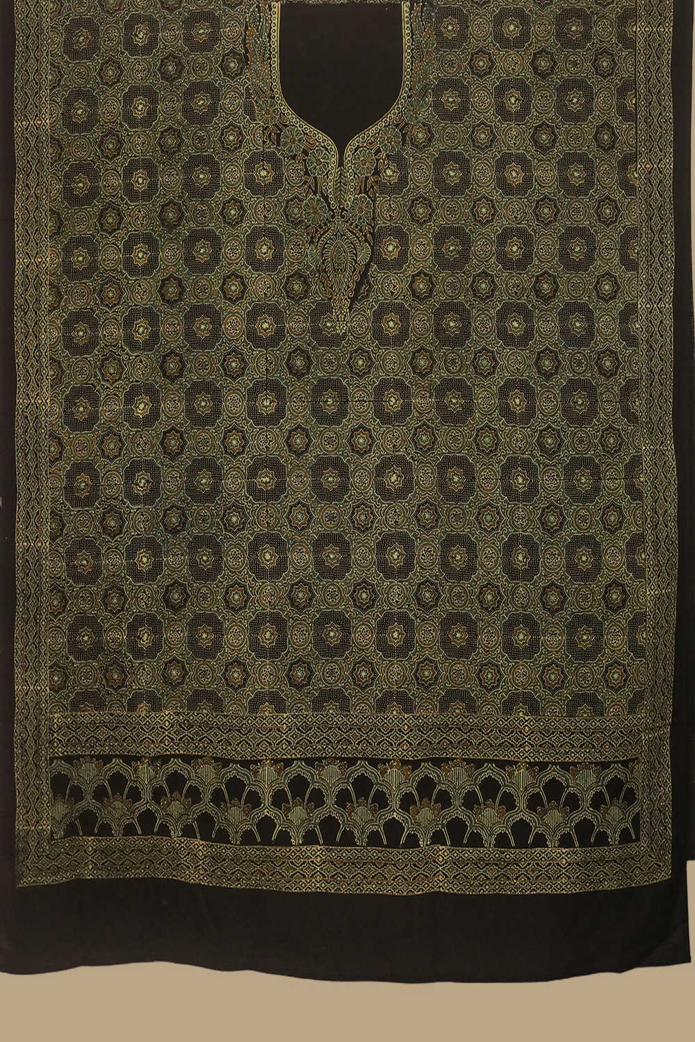 Shades of Green Ajrak Kaftan Cotton Fabric - Image 2