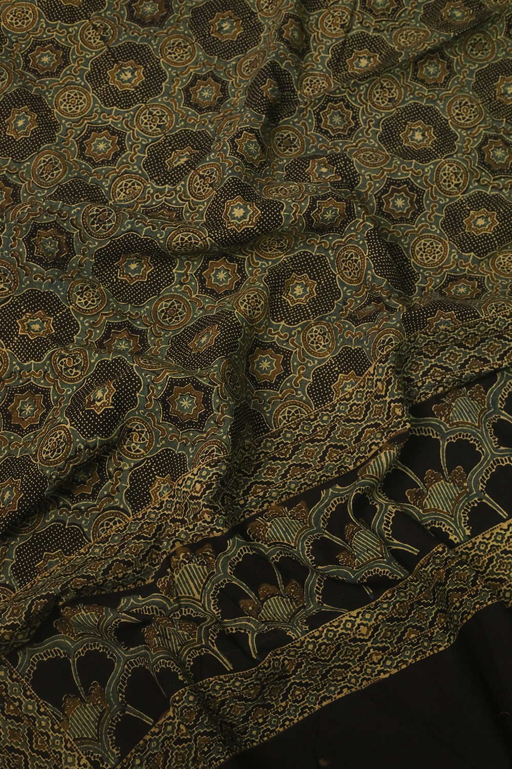 Shades of Green Ajrak Kaftan Cotton Fabric - Image 4
