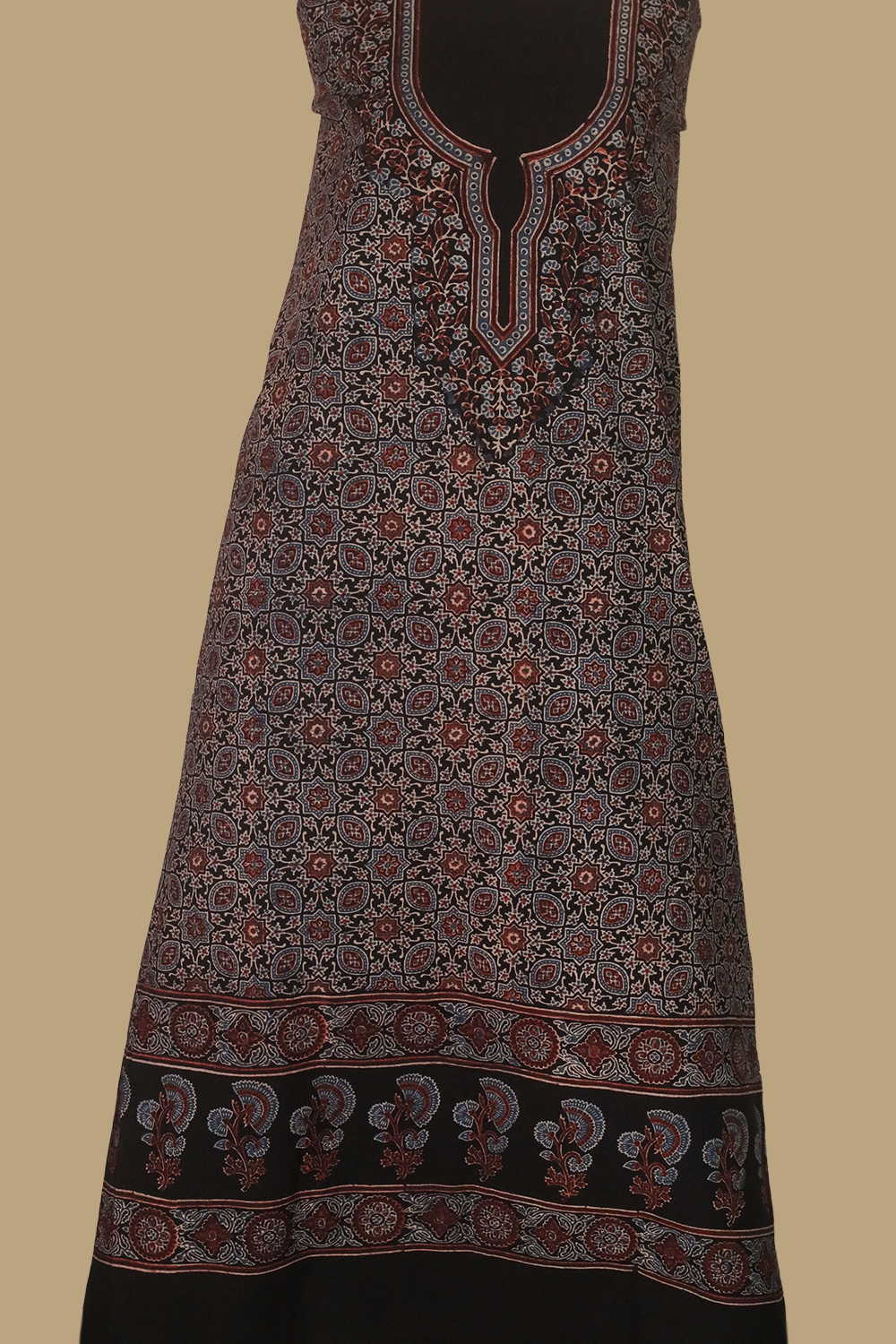 Rust Black Ajrak Kaftan Cotton Fabric - Image 4