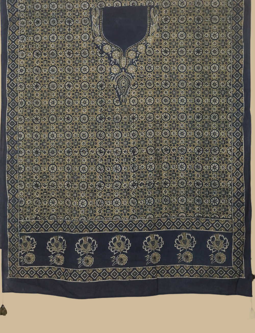Green with Indigo Ajrak Kaftan Cotton Fabric - Image 3