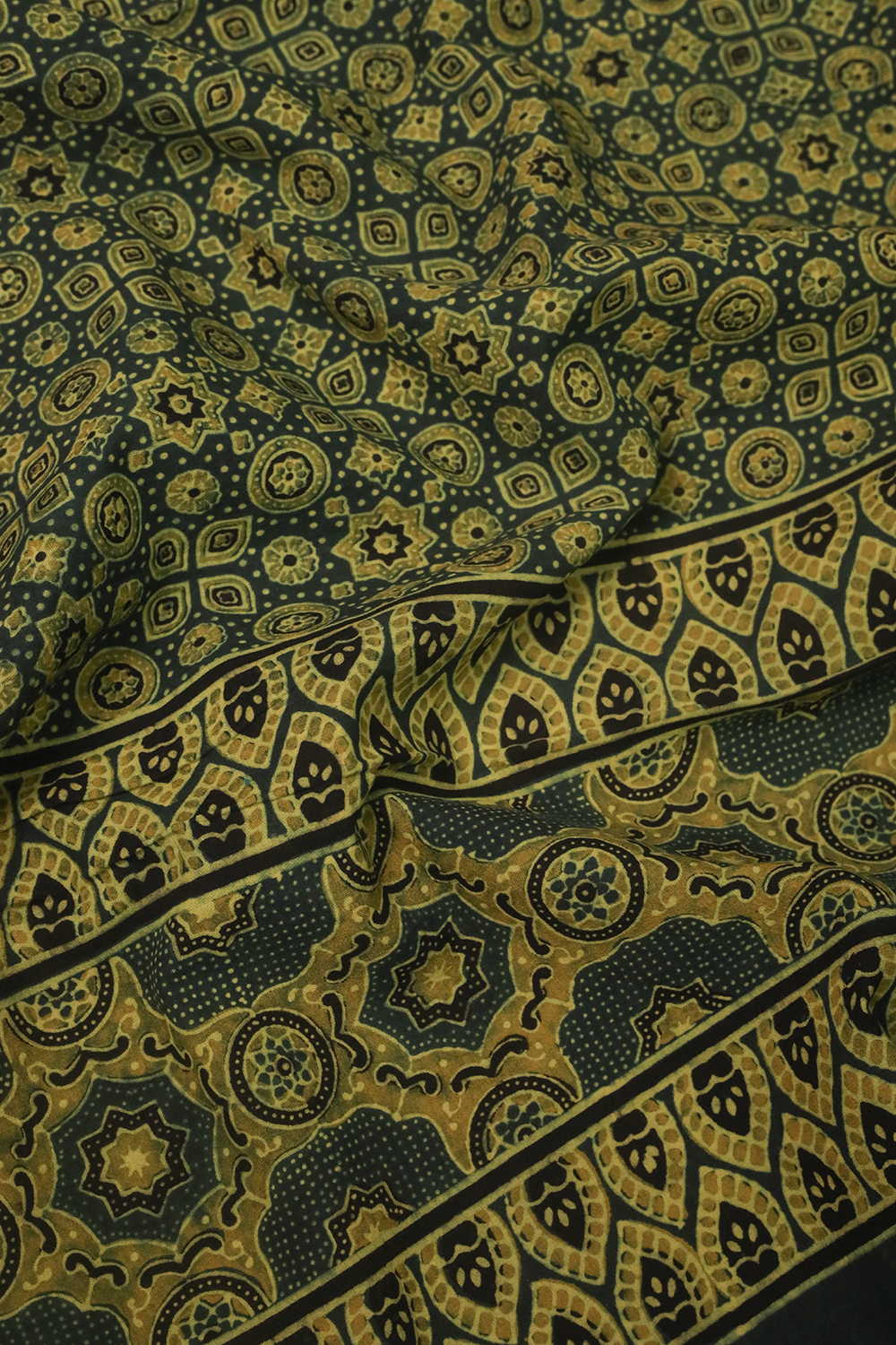 Leaf Green Ajrak Kaftan Cotton Fabric - Image 3