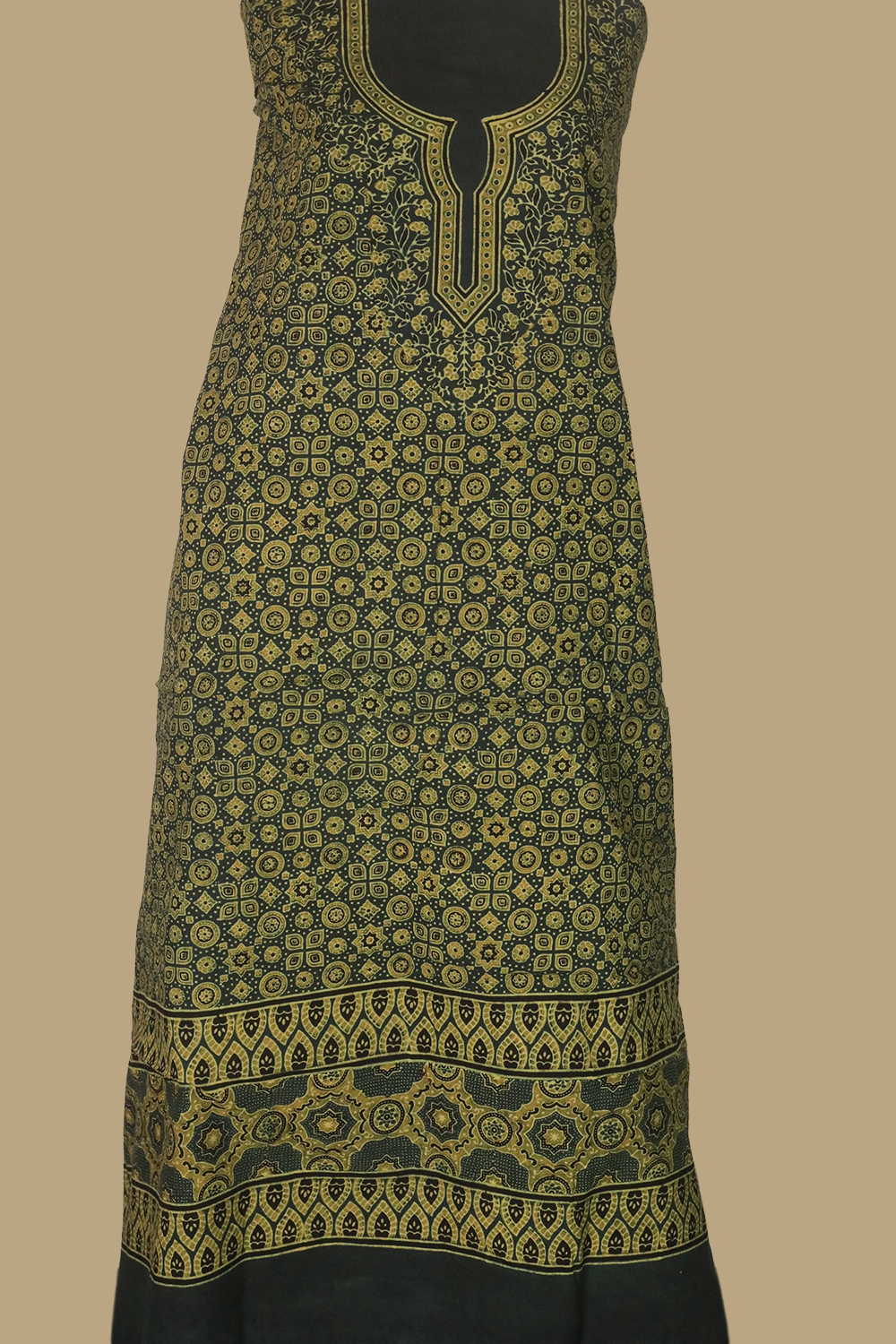 Leaf Green Ajrak Kaftan Cotton Fabric - Image 4