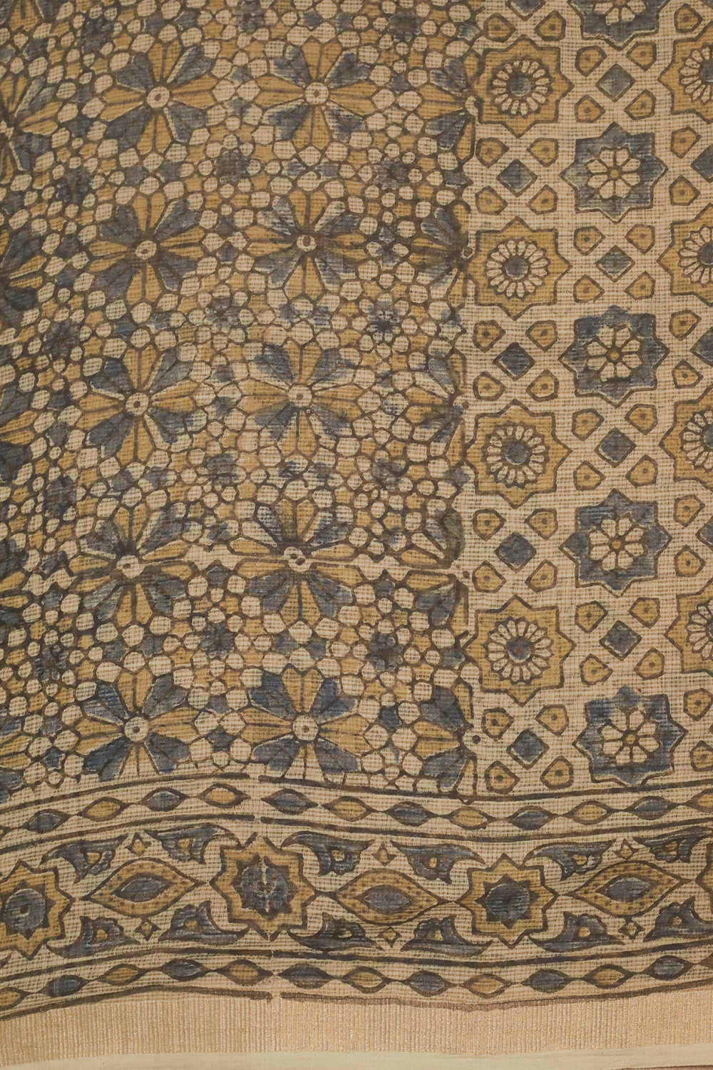 Creamy Patterned Ajrak Kota Cotton Sarees - Image 4