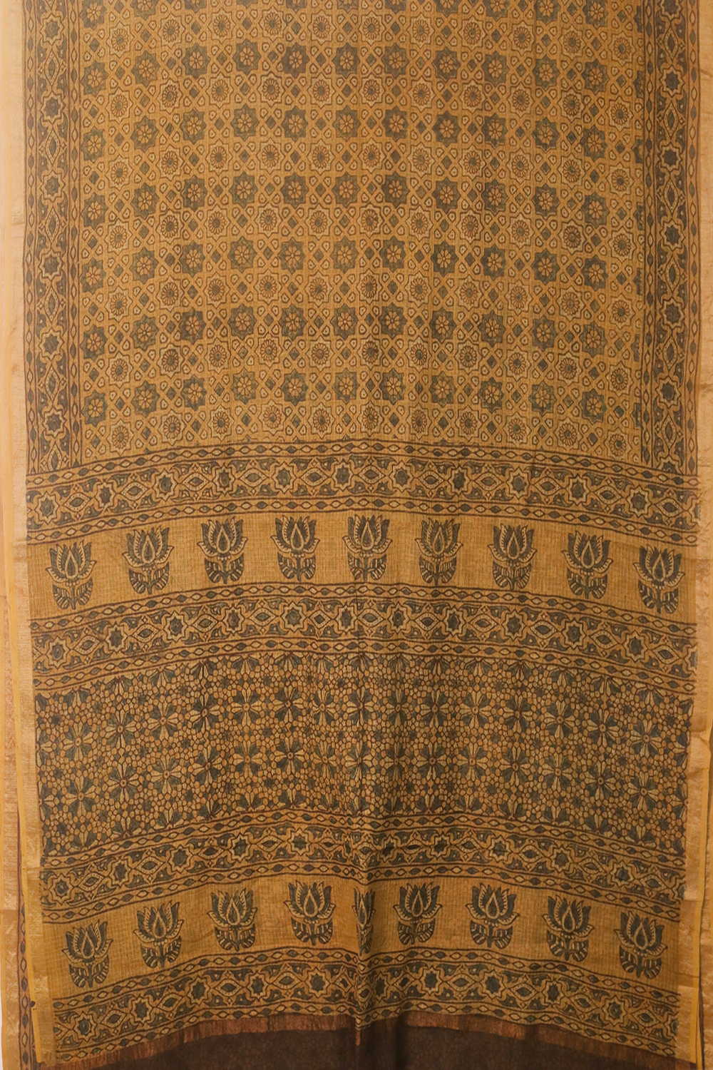Yellow Ajrak Kota Cotton Sarees - Image 2