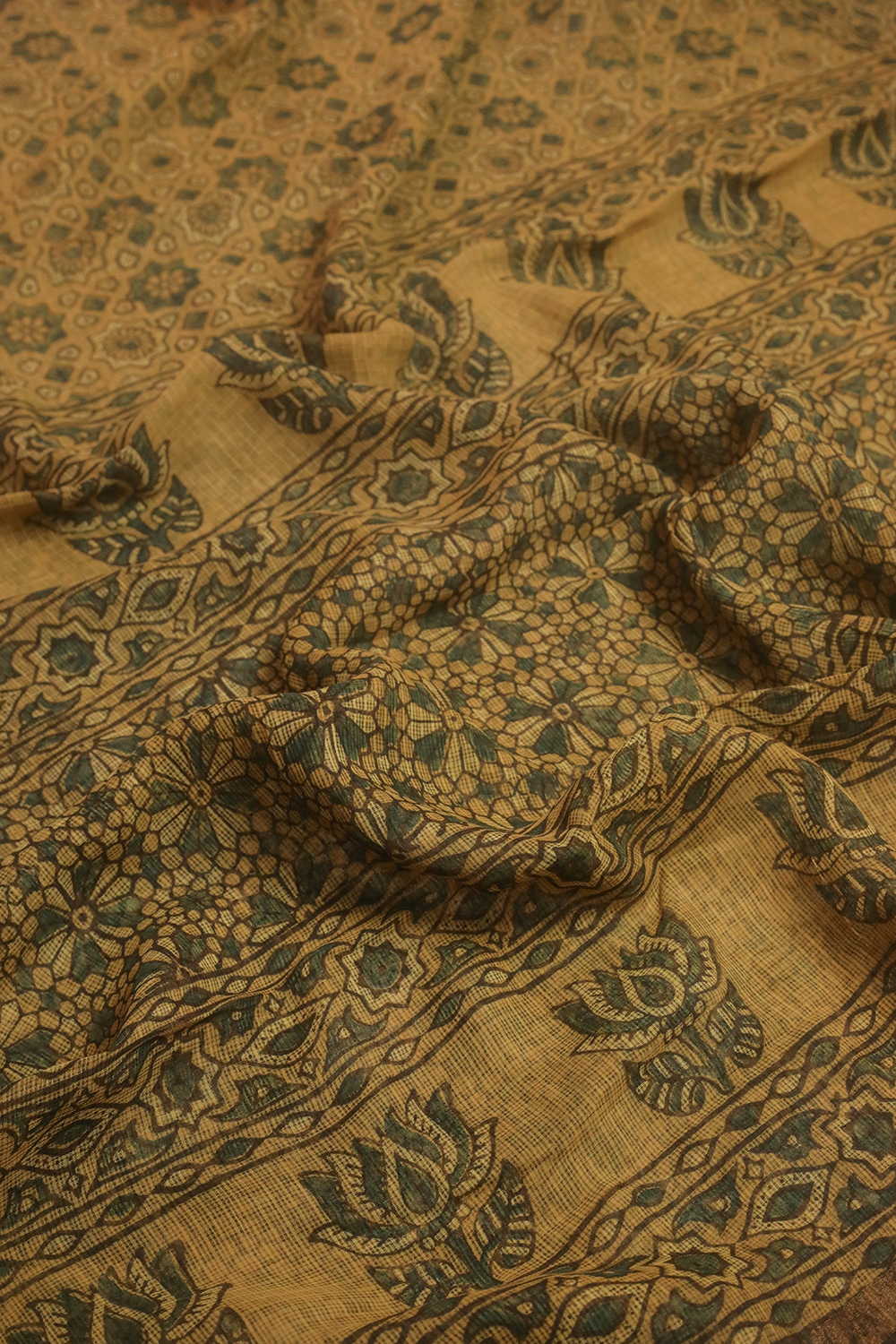 Yellow Ajrak Kota Cotton Sarees - Image 3