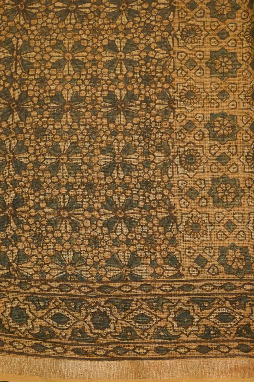 Yellow Ajrak Kota Cotton Sarees - Image 4