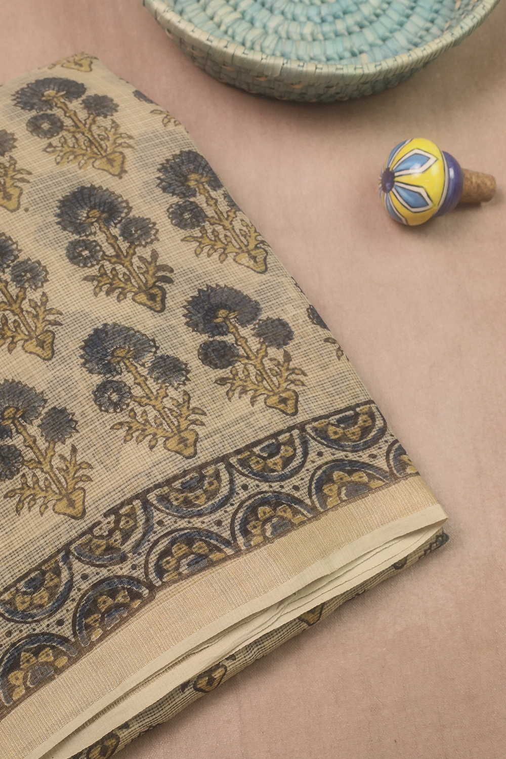 Tri-Floral Butta - Ajrak Kota Cotton Sarees