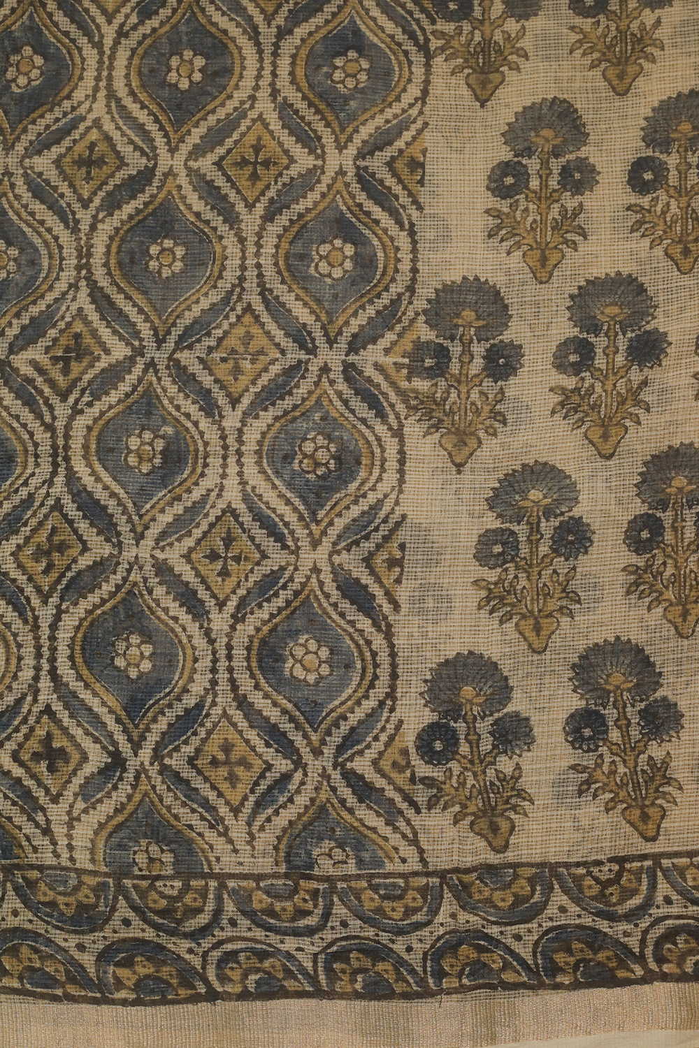 Tri-Floral Butta - Ajrak Kota Cotton Sarees - Image 4