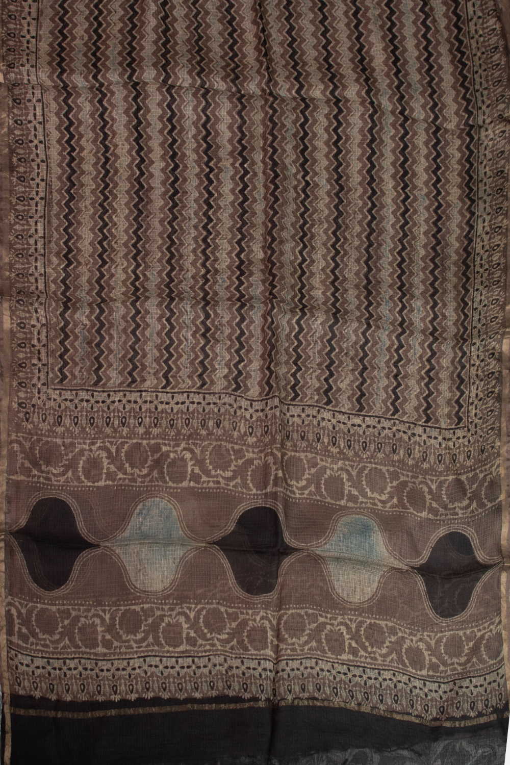 Mini Chevron - Grey Ajrak Kota Silk Dupatta - Image 3