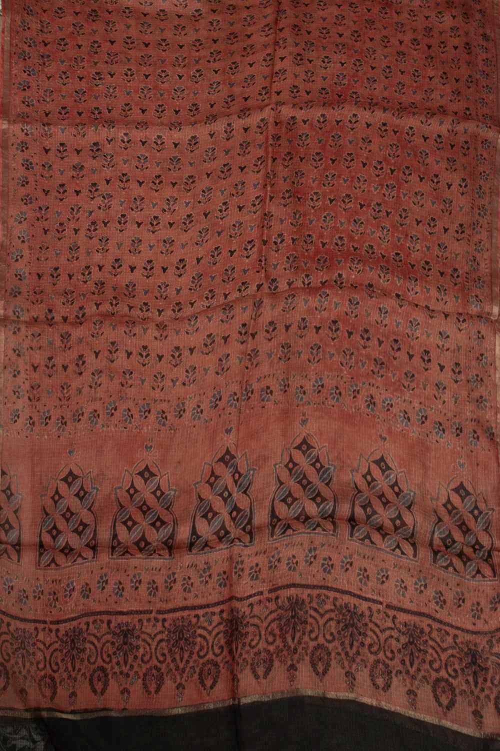 Floral Motifs on Maroon Ajrak Kota Silk Dupatta - Image 3