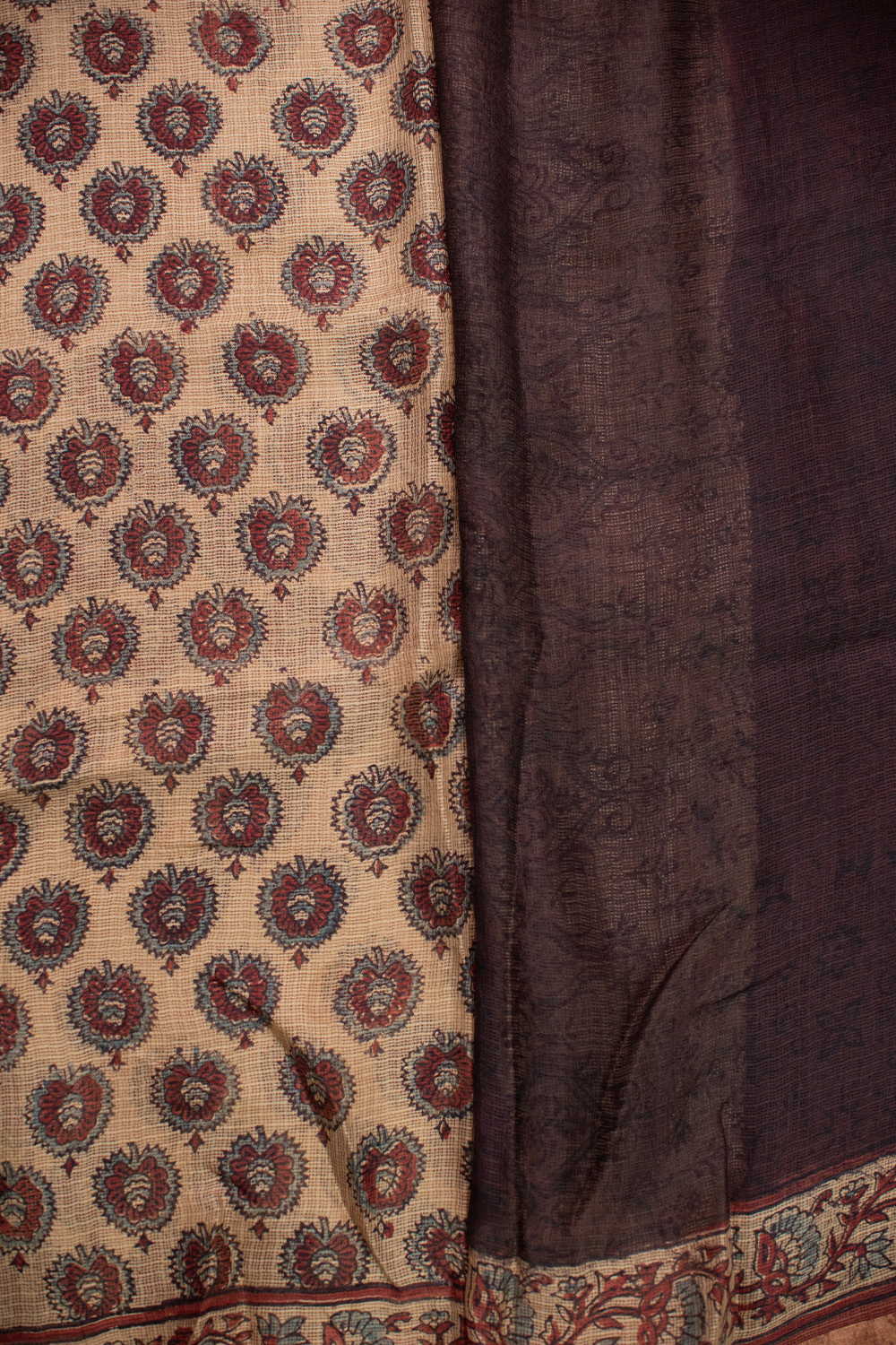 Maroon Buttas Ajrak Kota Silk saree - Image 4