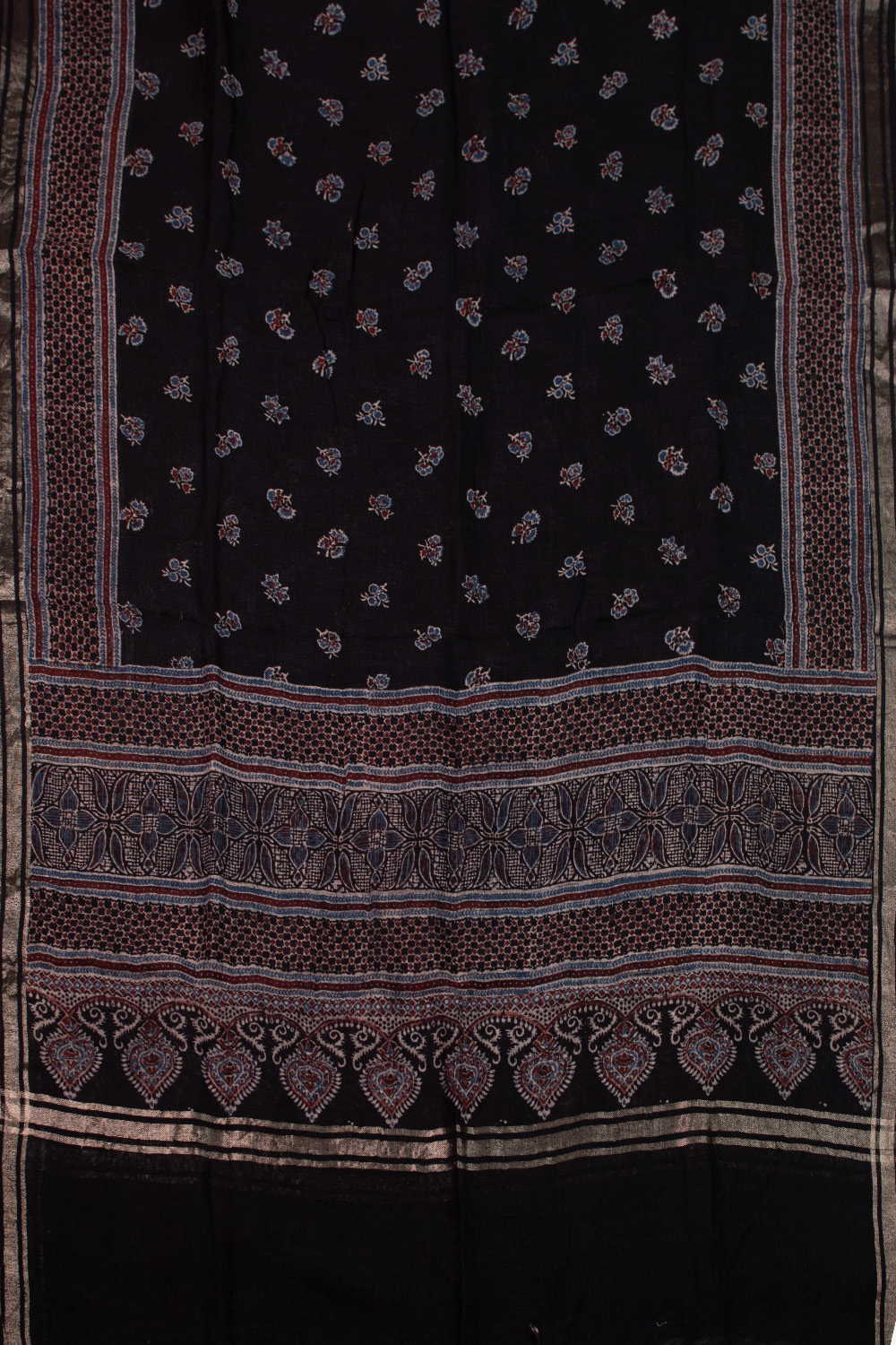 Mini Floral - Black Ajrak Linen Dupatta - Image 3