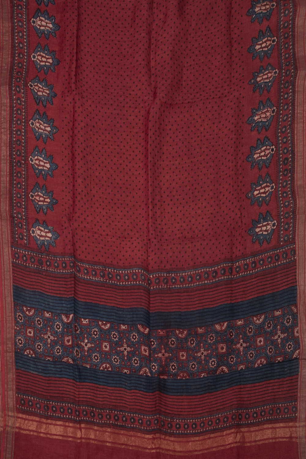 Maroon Ajrak Linen Dupatta - Image 3