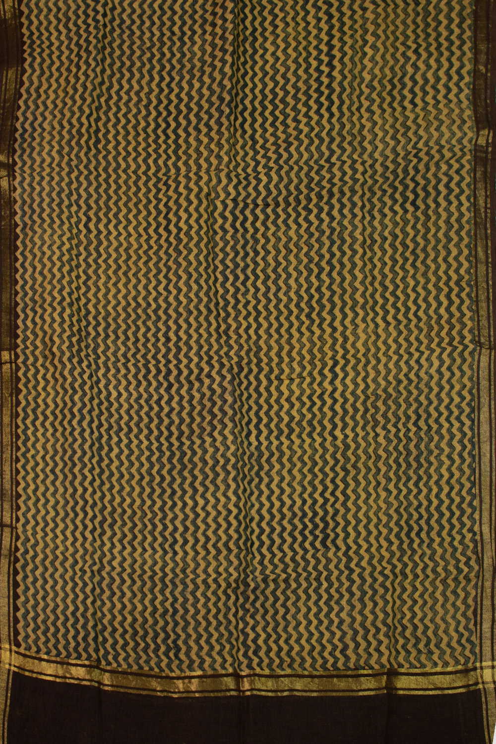 Green Chevron - Yellow Ajrak Linen Dupatta - Image 3