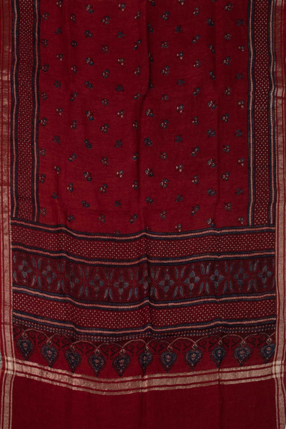 Deep Maroon Ajrak Linen Dupatta - Image 3