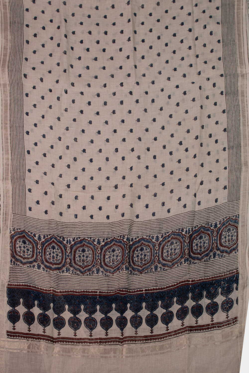 Lotus Butta - Cream Ajrak Linen Dupatta - Image 3