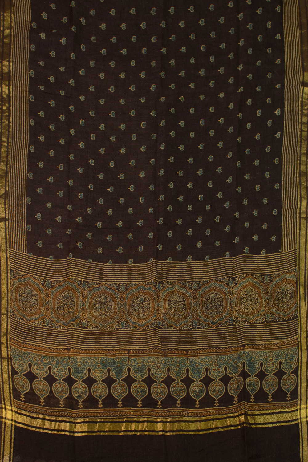 Green Butta Ajrak Linen Dupatta - Image 3