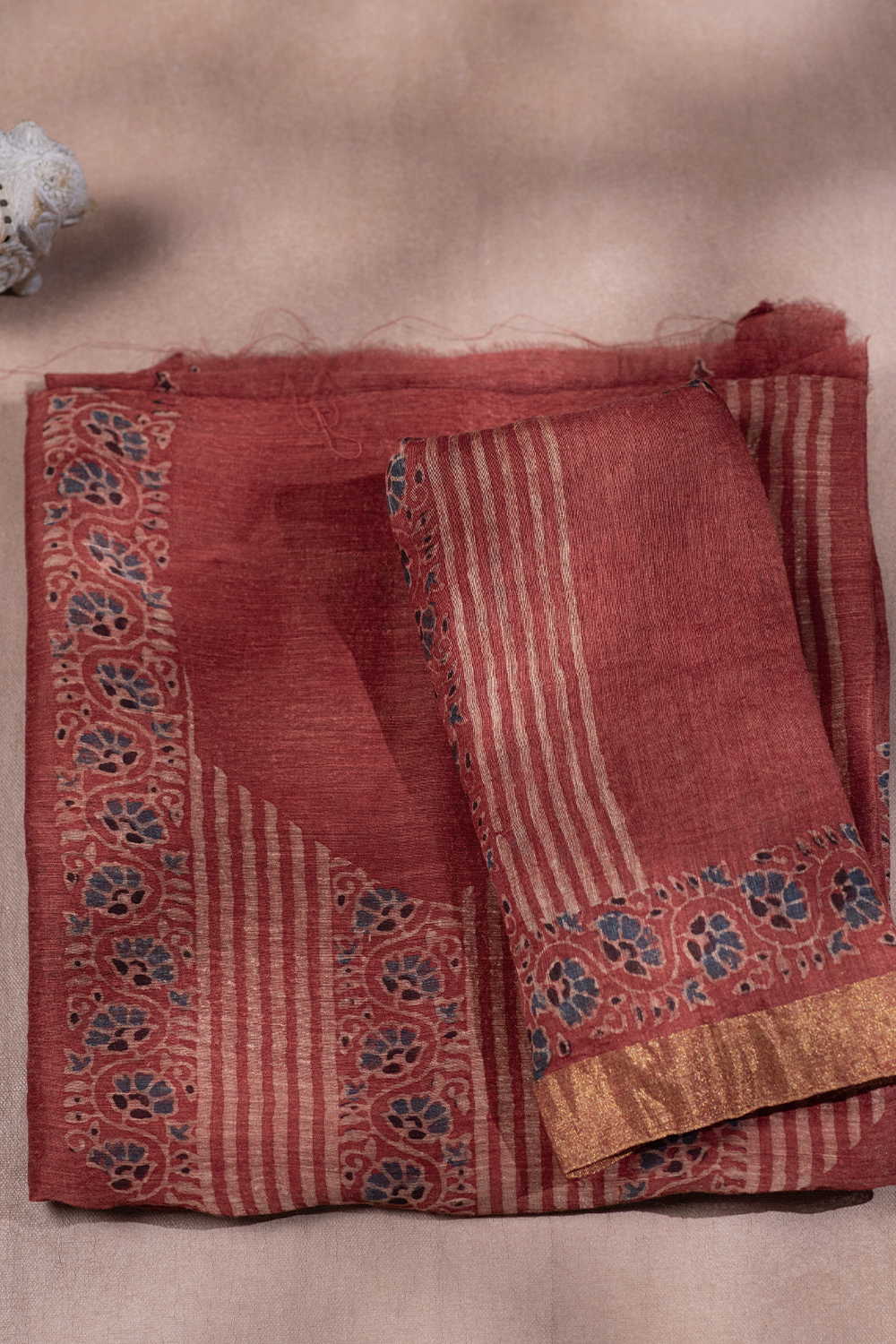 Rusted Maroon Ajrak Linen Top & Dupatta