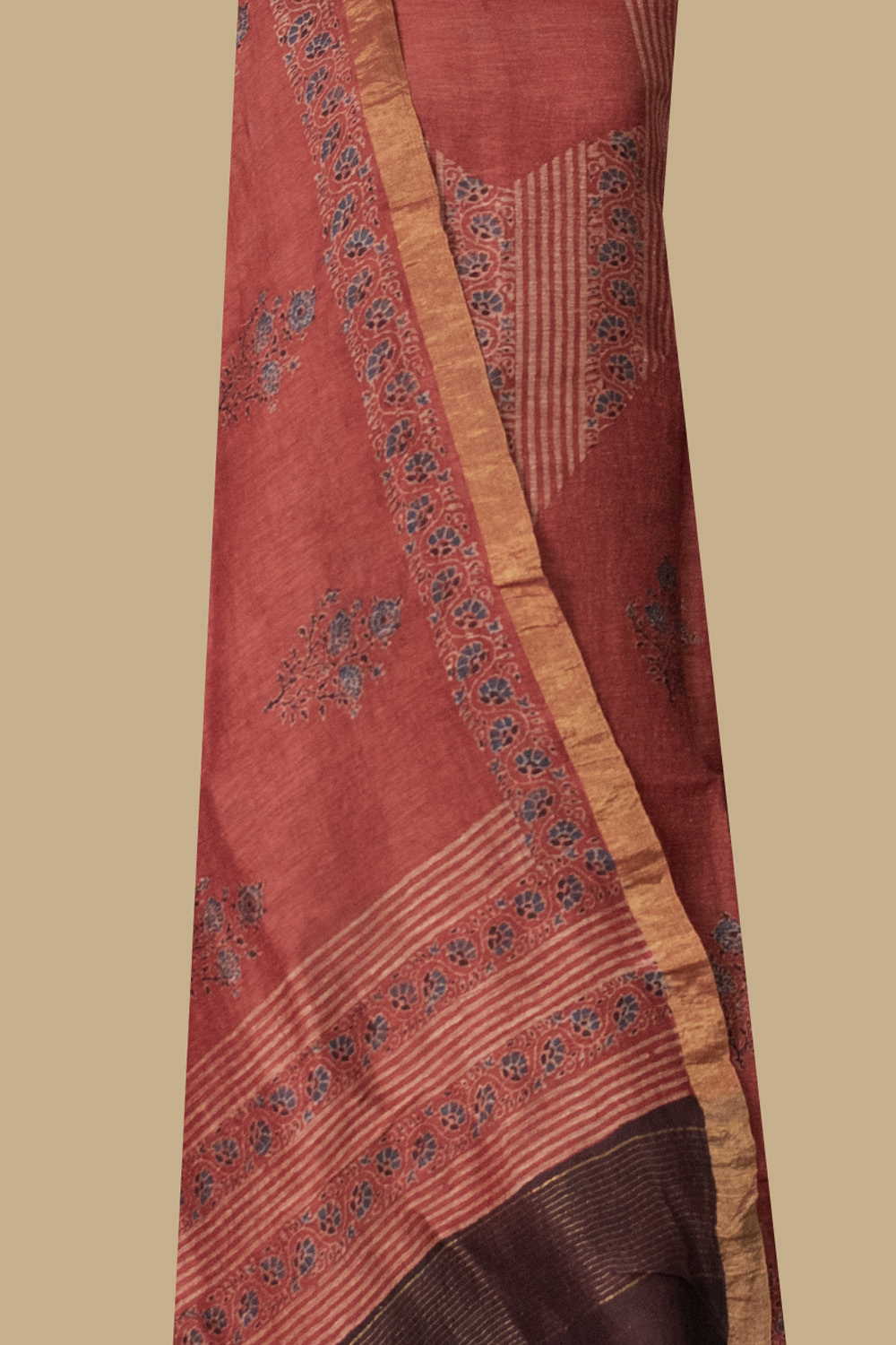 Rusted Maroon Ajrak Linen Top & Dupatta - Image 2
